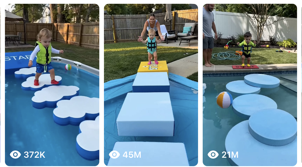 WHITE AMERICAN TODDLER WATER OBSTACLE-CHALLENGE VIDEO......